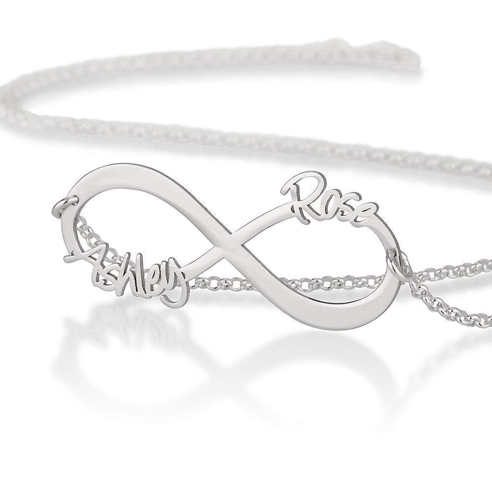 Personalized Infinity Necklace, Interlocking Hoop Necklace with Names On It, Sterling Silver