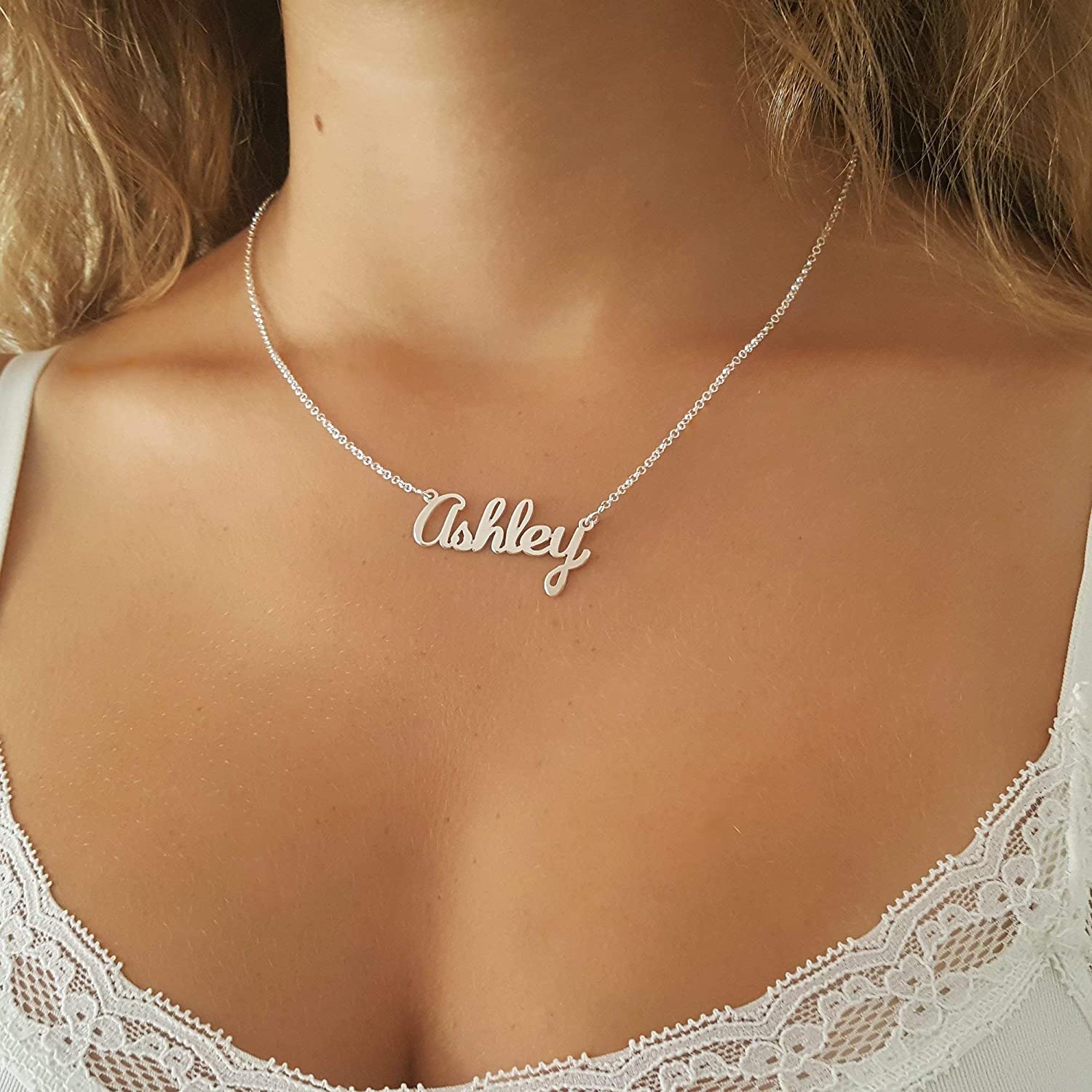 Personalized Custom Name Necklace, 6 Fonts Types Script Name Plate Necklace, Silver and Gold Jewelry for Girl Women