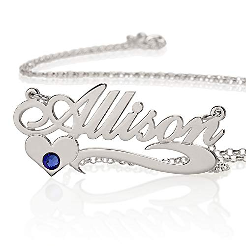 Personalized Name Necklace with Swarovski Birthstone Pendant - Custom Made Jewelry Gift for Her Sterling Silver