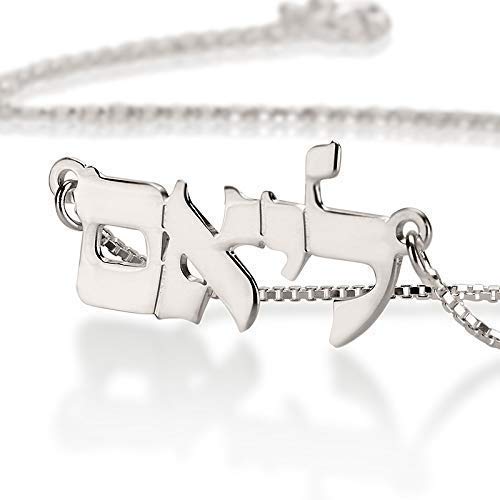 Hebrew Custom Name Necklace Any Personalized Name, Handmade 925 Sterling Silver Rose Gold Nameplate Jewelry