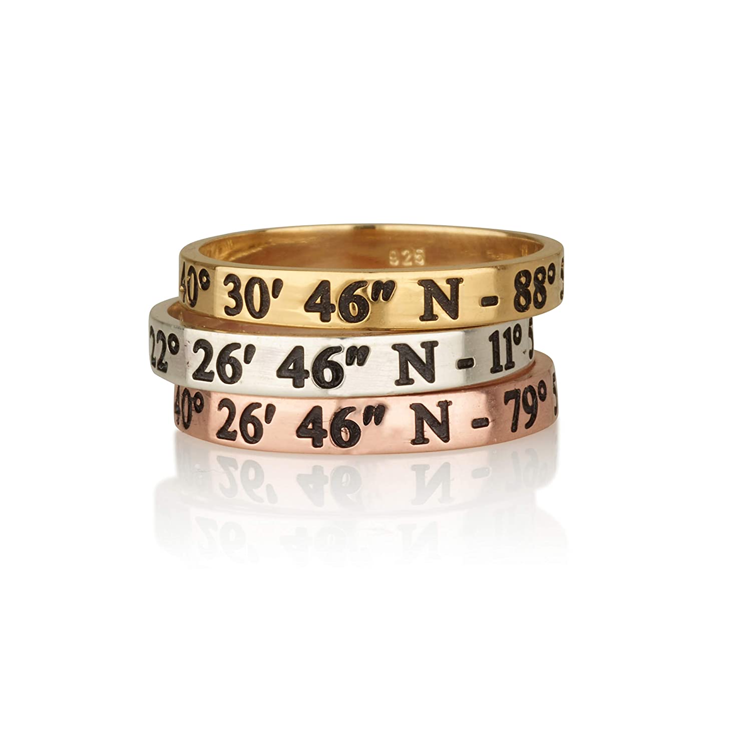 Dainty Coordinates Ring - Custom Coordinates Ring - Personalized Latitude Longitude Jewelry - Thin Stackable Band Ring R72