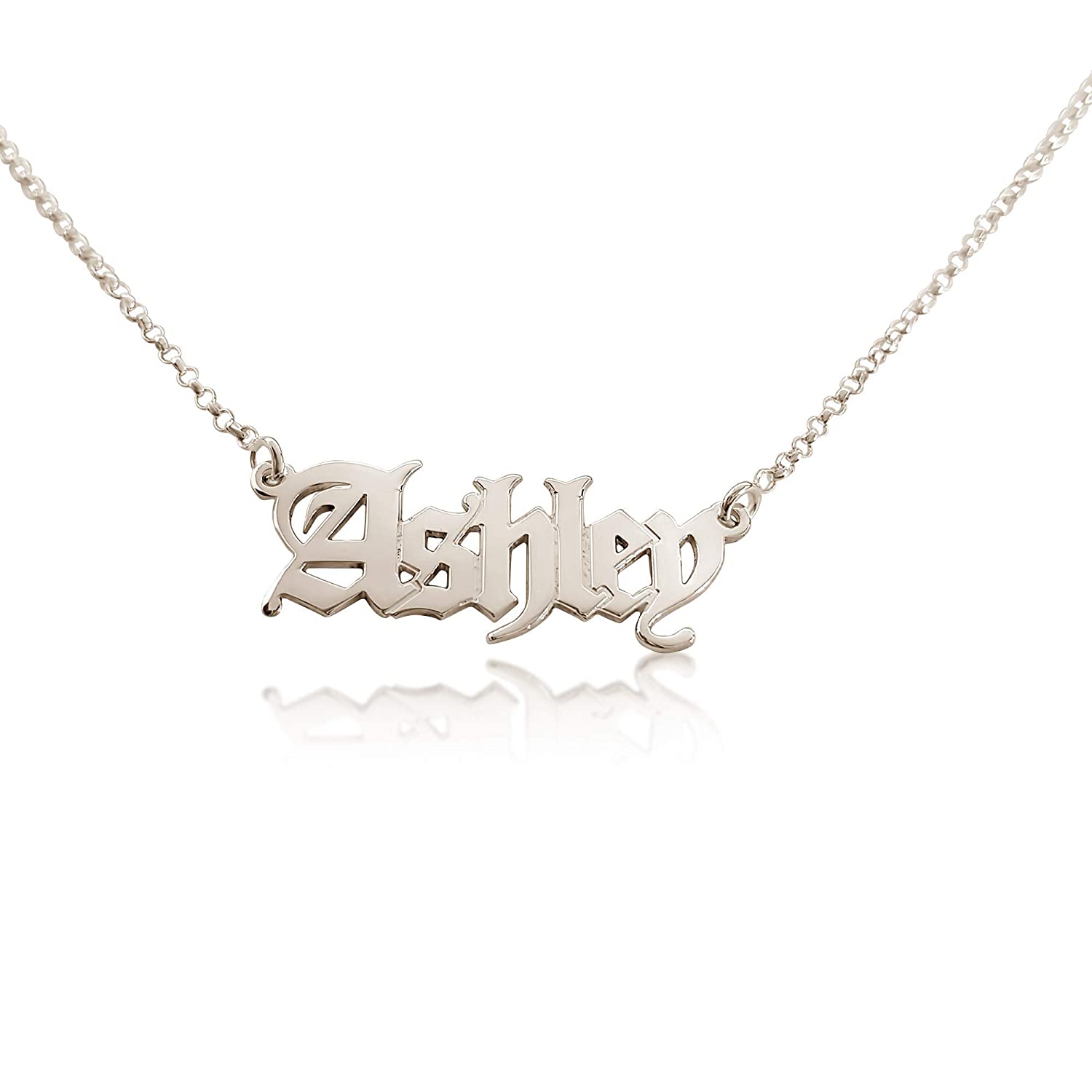 Personalized Old English Custom Name Necklace, Gothic Name Plate with Any Name, 925 Silver and Gold Jewelry for Girl Women