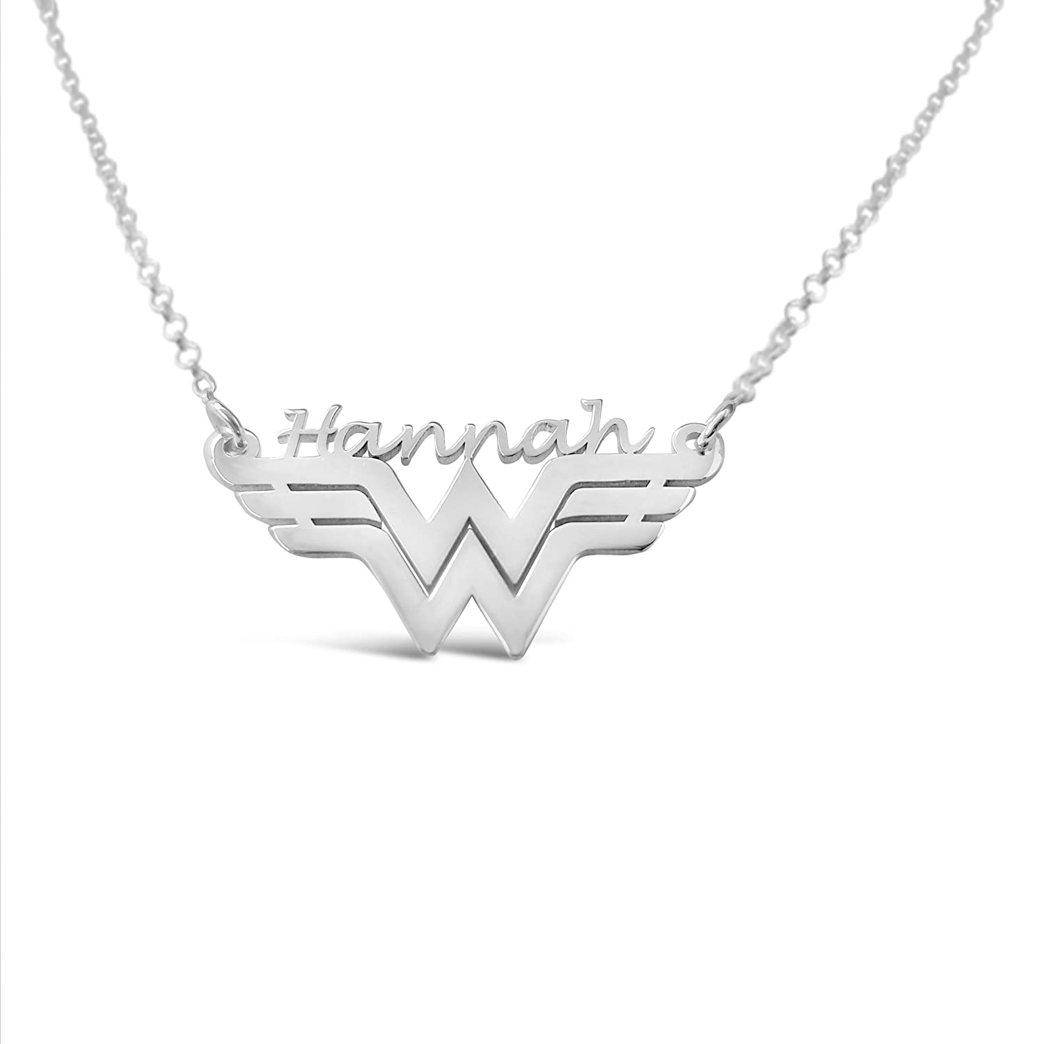 Wonder Woman Necklace, Personalized Name Necklace, Wonderwoman Charm, Wonder Woman Jewelry, Super Hero, Sterling Silver, Gold and Rose, Gifts for Mom, Mother, Girls