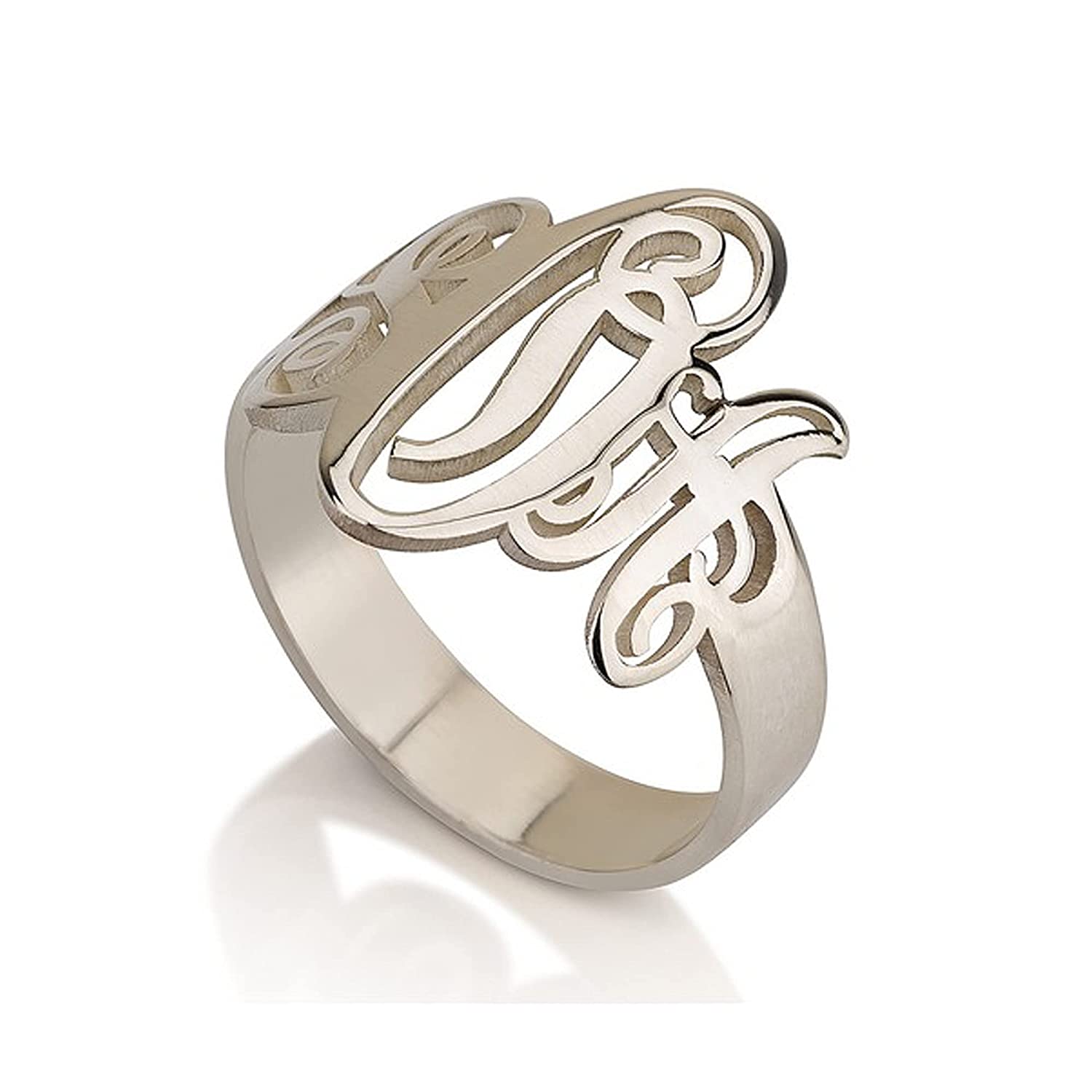 Hilis Jewelry Custom Made Monogram Ring - Any Initials Personalized Jewelry - Gift For Mom 925 Sterling Silver R51